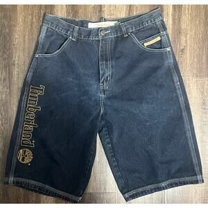 Vintage Men's Timberland Embroidered Denim Jean Shorts Baggy Hip Hop Size 36